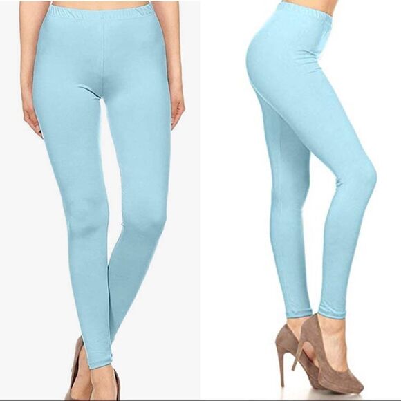 Leggings Depot High Waisted Knit Leggings Sky Blue OS - Picture 1 of 9